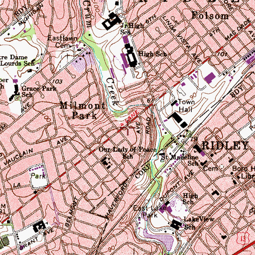 Topographic Map of Milmont Park, PA