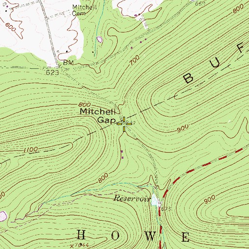 Topographic Map of Mitchell Gap, PA