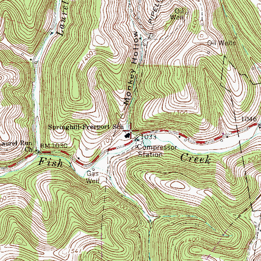 Topographic Map of Monkey Hollow, PA