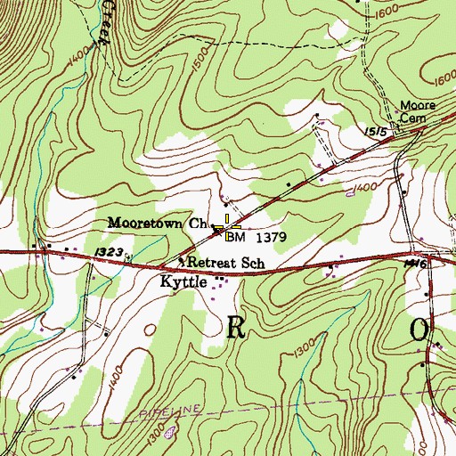Topographic Map of Mooretown Church, PA