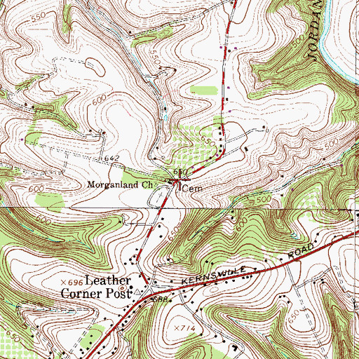 Topographic Map of Morganland Church, PA