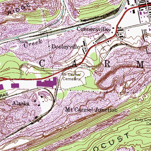 Topographic Map of Mount Carmel Cemetery, PA