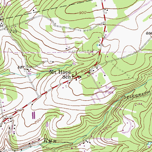 Topographic Map of Mount Hope School, PA