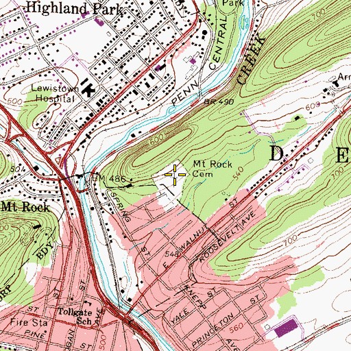 Topographic Map of Mount Rock Cemetery, PA