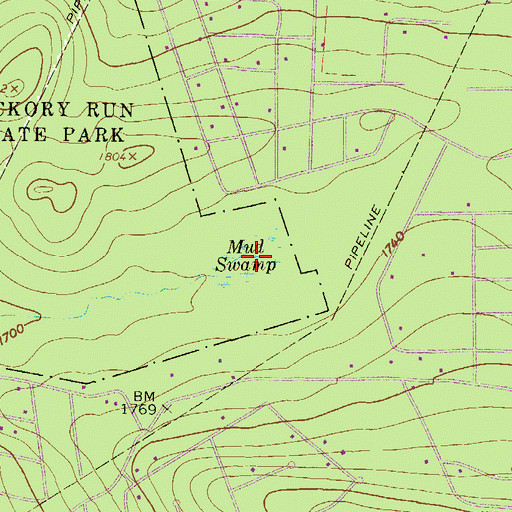 Topographic Map of Mud Swamp, PA