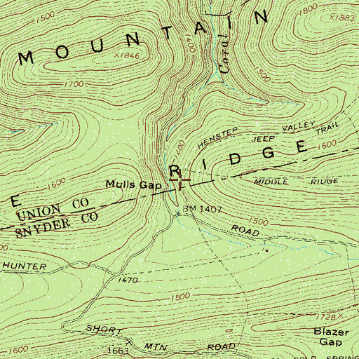 Topographic Map of Mulls Gap, PA