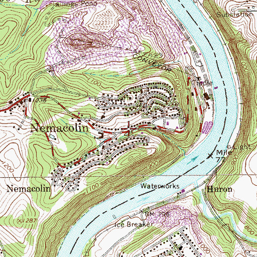 Topographic Map of Nemacolin, PA