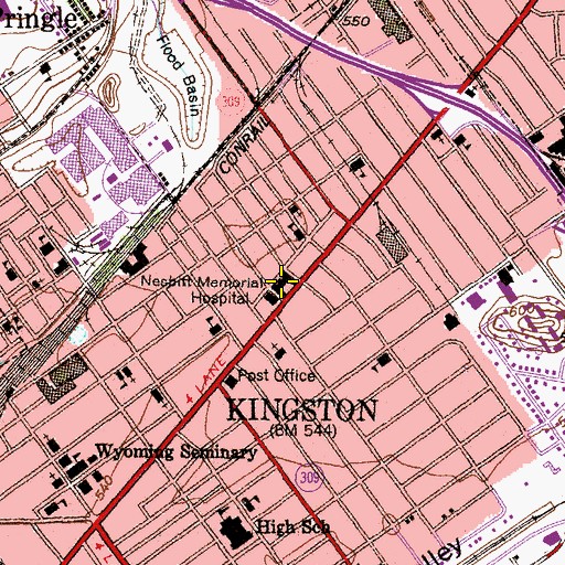 Topographic Map of First Hospital Wyoming Valley, PA