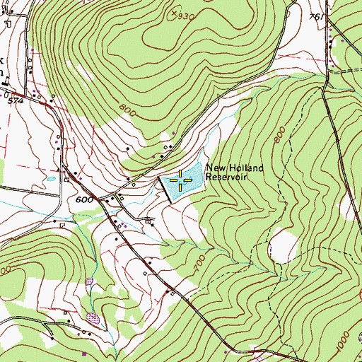 Topographic Map of New Holland Reservoir, PA