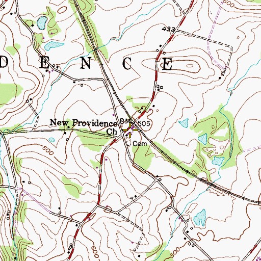 Topographic Map of New Providence Church, PA