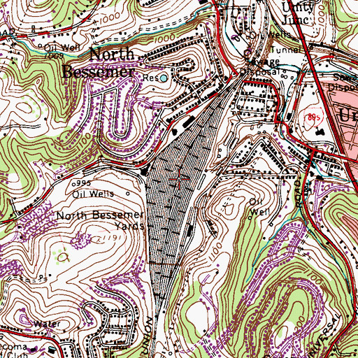 Topographic Map of North Bessemer Yards, PA