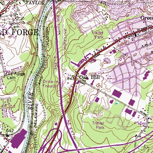 Topographic Map of Oak Hill, PA