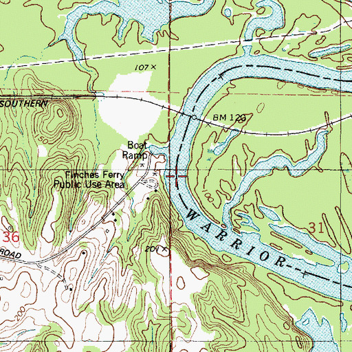 Topographic Map of Finches Ferry (historical), AL