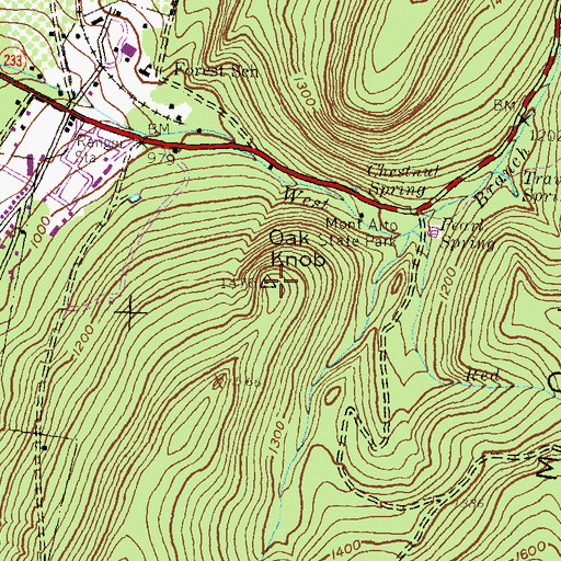 Topographic Map of Oak Knob, PA