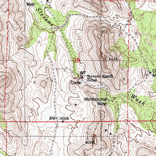 Topographic Map of Stevens Ranch, AZ