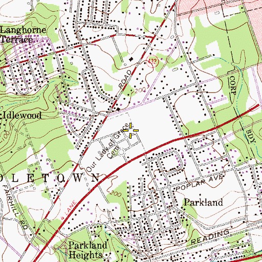Topographic Map of Our Lady of Grace Cemetery, PA