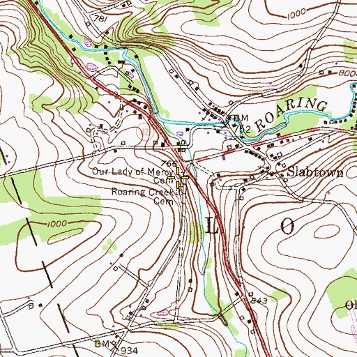 Topographic Map of Our Lady of Mercy Cemetery, PA
