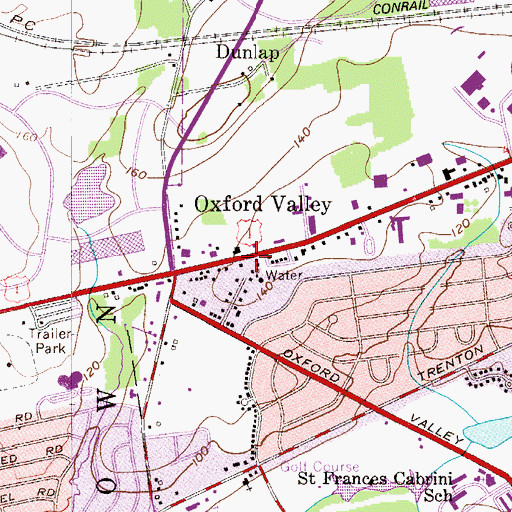 Topographic Map of Oxford Valley, PA