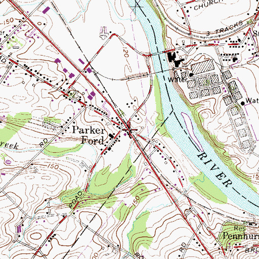 Topographic Map of Parker Ford, PA