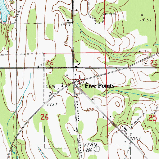 Topographic Map of Five Points, AL