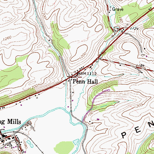 Topographic Map of Penn Hall, PA