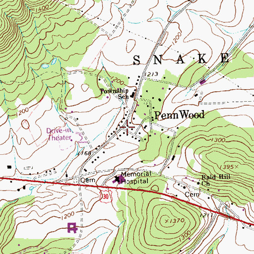 Topographic Map of Penn Wood, PA