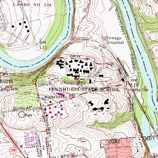 Topographic Map of Pennhurst State School, PA