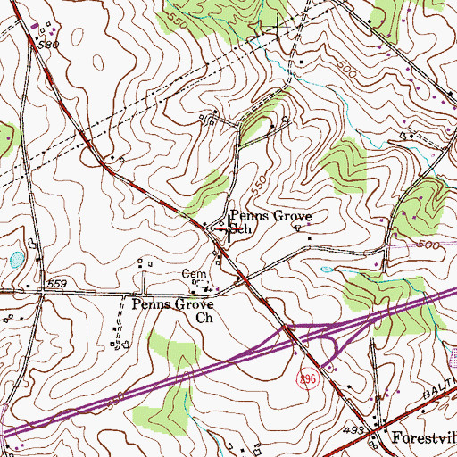 Topographic Map of Penns Grove School, PA