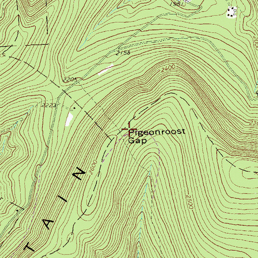 Topographic Map of Pigeonroost Gap, PA