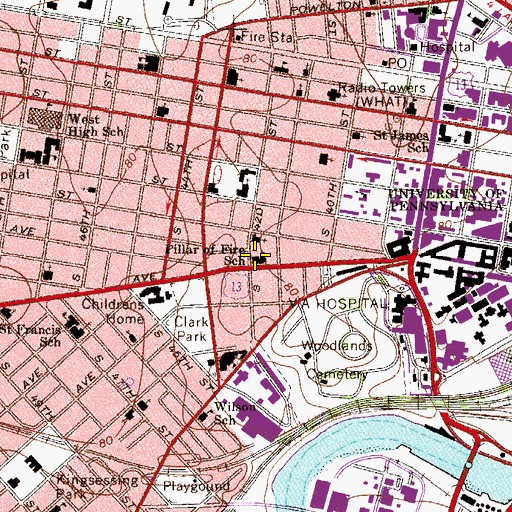Topographic Map of Pillar of Fire School, PA