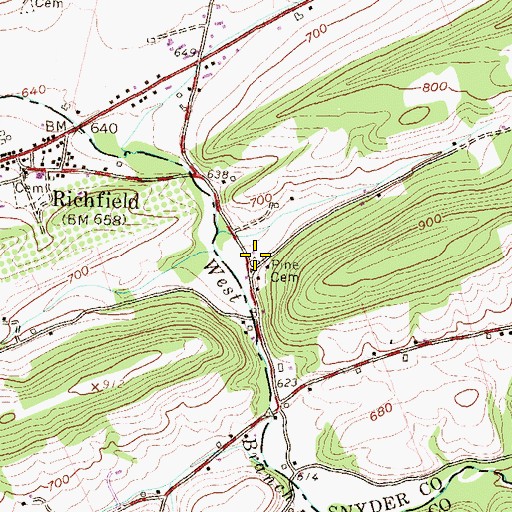 Topographic Map of Pine Swamp Evangelical Methodist Church Cemetery, PA
