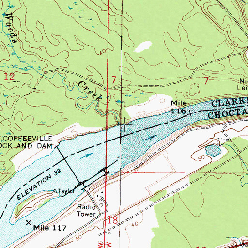 Topographic Map of Flat Woods Creek, AL