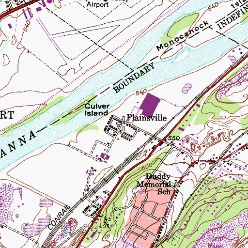 Topographic Map of Plainsville, PA