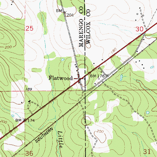 Topographic Map of Flatwood, AL