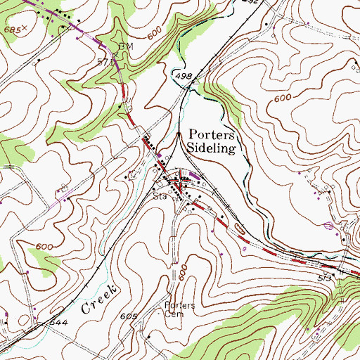 Topographic Map of Porters Sideling, PA