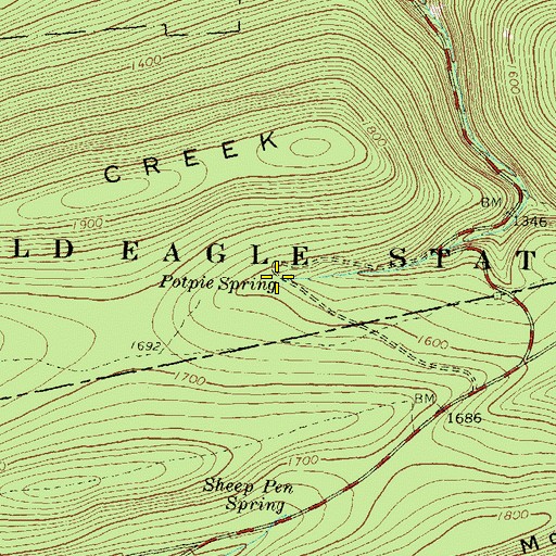 Topographic Map of Potpie Spring, PA