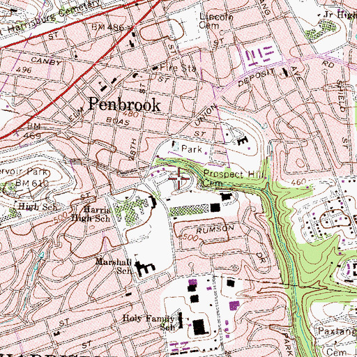 Topographic Map of Prospect Hill Cemetery, PA