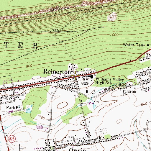 Topographic Map of Reinerton, PA