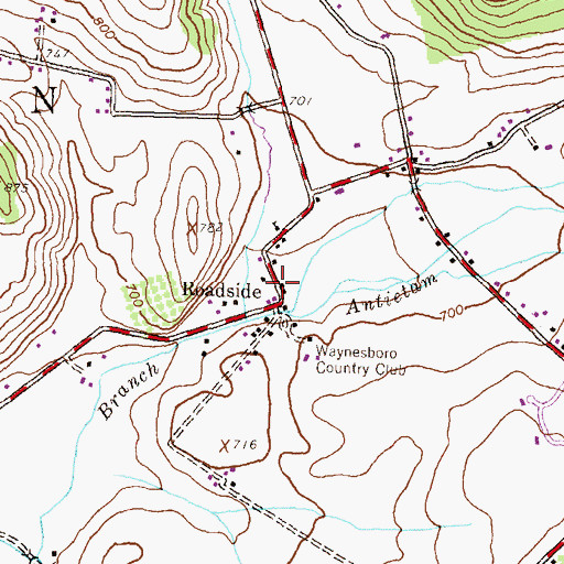 Topographic Map of Roadside, PA