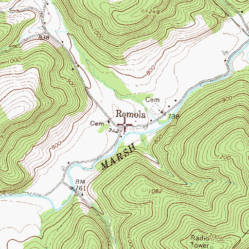 Topographic Map of Romola, PA
