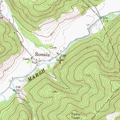 Topographic Map of Romola Branch, PA