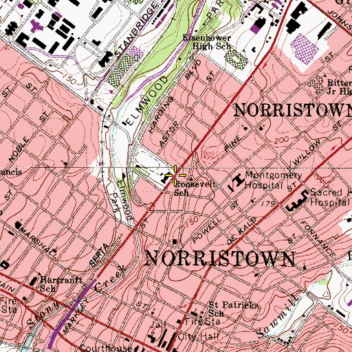 Topographic Map of Roosevelt School, PA