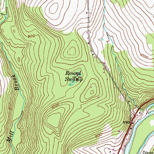 Topographic Map of Round Swamp, PA