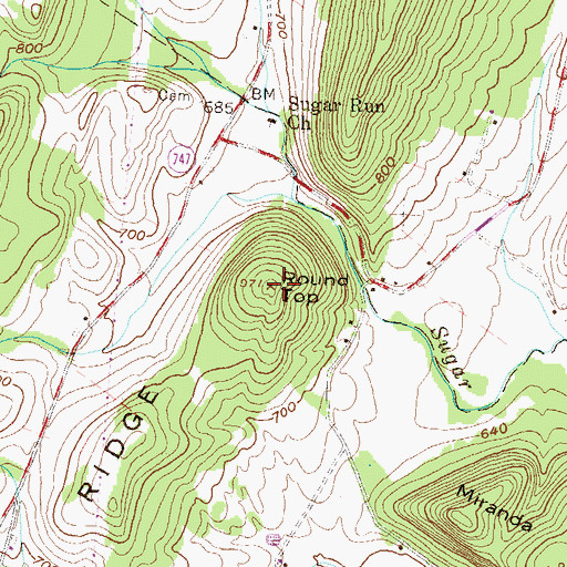 Topographic Map of Round Top, PA