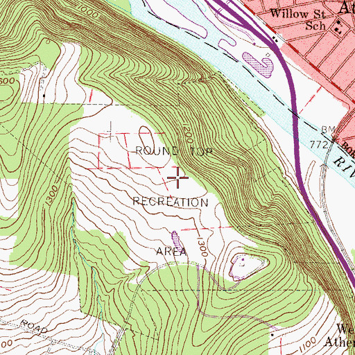 Topographic Map of Round Top Recreation Area, PA