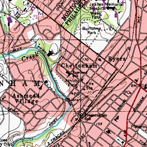 Topographic Map of Rowland School, PA