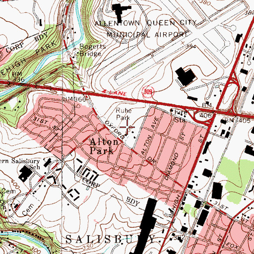 Topographic Map of Ruhe Park, PA