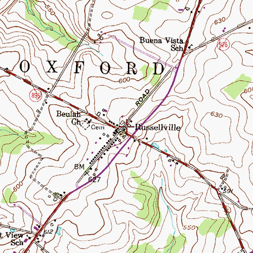 Topographic Map of Russellville, PA