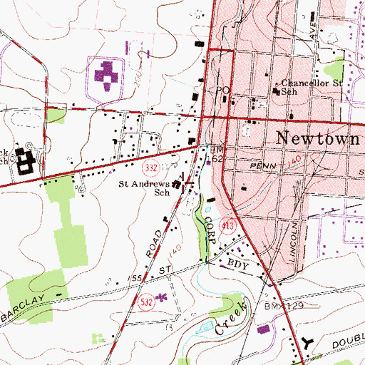 Topographic Map of Saint Andrews School, PA