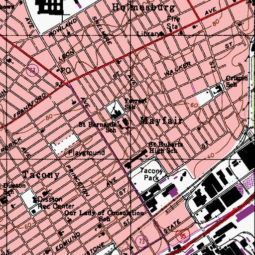 Topographic Map of Saint Bernards School, PA